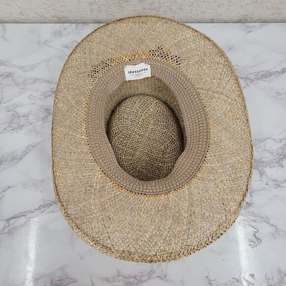 Hatlanta Vintage Straw Raffia Sun Hat Wide Brim Tropical Floral Band main image 5
